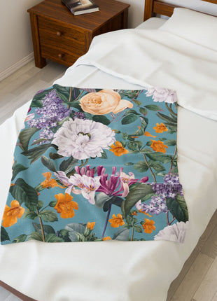Velveteen Plush Blanket - Vintage Italin Summer Floral Design