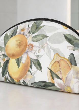 Mediterranean Lemon Blossom Makeup Bag — Citrus Floral Cosmetic Pouch