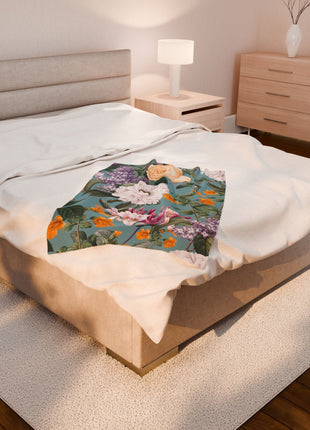 Velveteen Plush Blanket - Vintage Italin Summer Floral Design