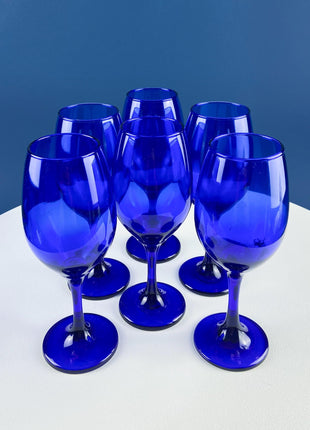 Cobalt Blue Wine Glasses. Set of 8 Stemware. Dark Blue Modern Glassware. Holiday Celebration. Fine Dining.