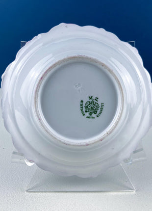 Antique Austrian Hand Painted Porcelain Serving Bowl with Matching Salad Dessert Bowls. Rose Motif Ornate Scalloped Edge. Dining Room Decor.