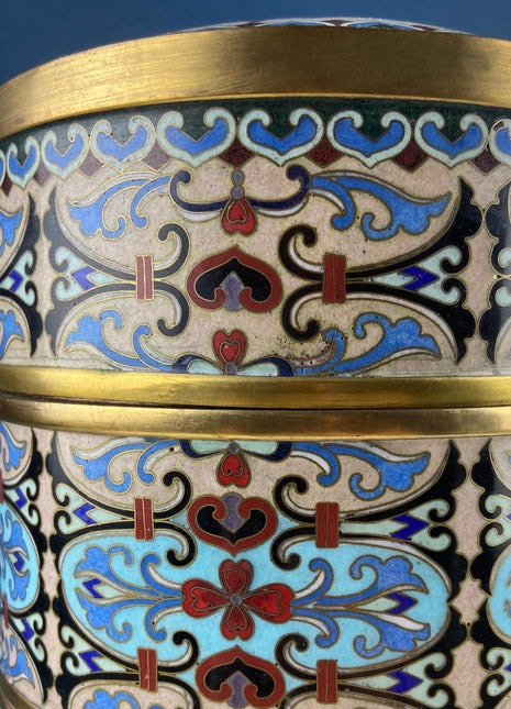 Antique Chinese Cloisonne Stackable Boxes. Set of 4 Bowls. Brass Trims. Food Carrier Trinket Storage. Ethnic Art. Asian Ethnic Home Decor.