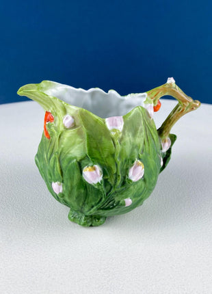 Antique Bisque Porcelain Pitcher Creamer Jug Covered in 3D Flowers and Berries. Bavaria Royal Bayreuth Modern Farmhouse. Dining Room Decor.