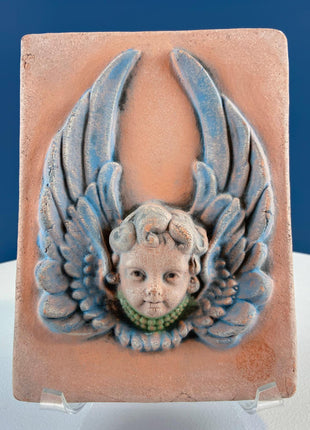 Antique Ellison Tile with Angel Cherub. 3D Wall Art. Terracotta Wall Plaque. Home Decor. Collectible.