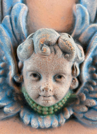 Antique Ellison Tile with Angel Cherub. 3D Wall Art. Terracotta Wall Plaque. Home Decor. Collectible.