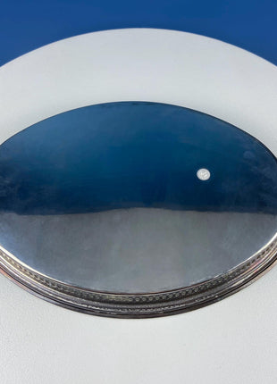 Antique Oval Silver & Glass Serving Platter. Godinger Silver Art. Fluted Glass with Etched Reticulated Silver Tray. Hosting Essential.