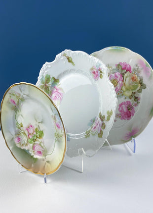 Antique Hand-Painted Plate Collection. Set of 3 German & Austrian Rose Motifs. Home and Garden Decor. Tea Hosting. Wall Art.