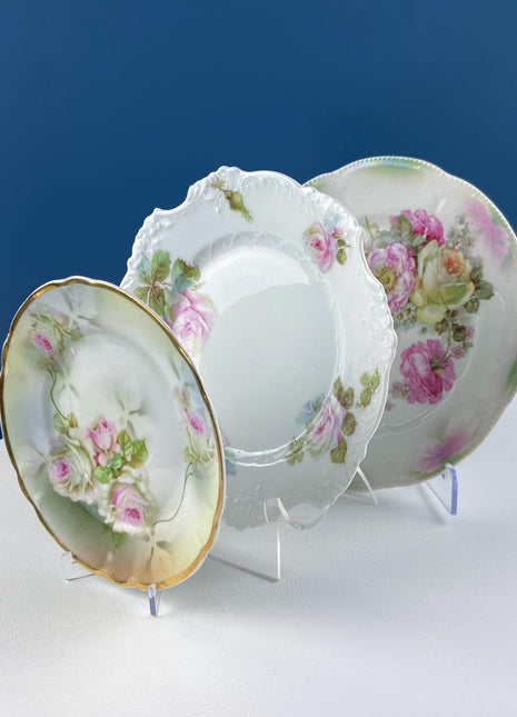 Antique Hand-Painted Plate Collection. Set of 3 German & Austrian Rose Motifs. Home and Garden Decor. Tea Hosting. Wall Art.