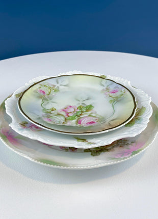 Antique Hand-Painted Plate Collection. Set of 3 German & Austrian Rose Motifs. Home and Garden Decor. Tea Hosting. Wall Art.