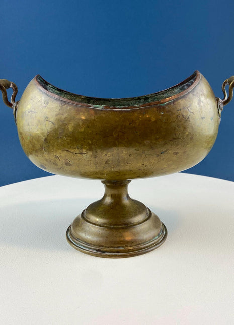 Antique Hand Hammered Brass & Copper Jardiniere Footed Flower Pot Vase. Herb Growing Container. Rustic Table Decor. 19th C Imperial Russia.