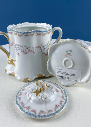 Antique Limoges Breakfast Lunch Dish Set for 8. Floral Motif: Forget-me-Nots Tea Roses. French Country Living. Dining Tea Room Decor.