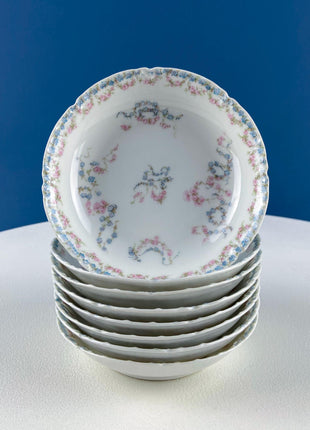 Antique Limoges Breakfast Lunch Dish Set for 8. Floral Motif: Forget-me-Nots Tea Roses. French Country Living. Dining Tea Room Decor.