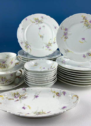 Antique Limoges J.Pouyat Dish Set. Floral Motif Violets. Shabby Chic Home Decor. French Country Serveware.