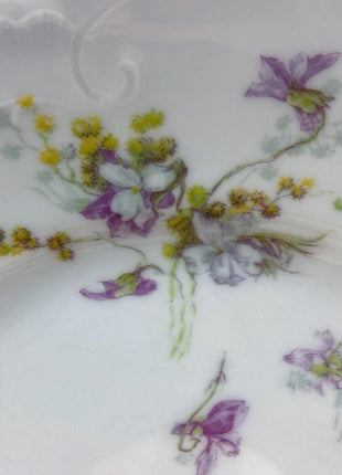 Antique Limoges J.Pouyat Dish Set. Floral Motif Violets. Shabby Chic Home Decor. French Country Serveware.