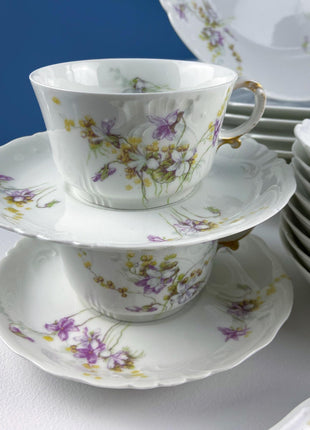 Antique Limoges J.Pouyat Dish Set. Floral Motif Violets. Shabby Chic Home Decor. French Country Serveware.