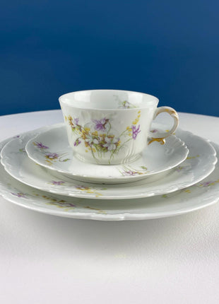 Antique Limoges J.Pouyat Dish Set. Floral Motif Violets. Shabby Chic Home Decor. French Country Serveware.