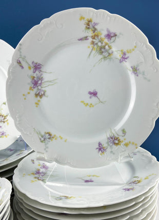 Antique Limoges J.Pouyat Dish Set. Floral Motif Violets. Shabby Chic Home Decor. French Country Serveware.