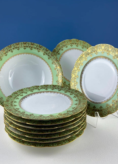 Antique Limoges Salad or Dessert Plates with Matching Serving Bowl. Set of 9 8.5" Plates. Dining Table Decor. French Country Living.