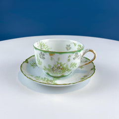 Antique Limoges Tea Cup and Saucer. Hand Painted Wild Flowers and Ferns. Modern Farmhouse. French Country. Home Dining Kitchen Decor.