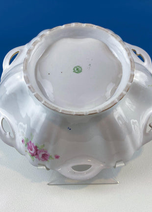 Antique Nippon Porcelain Bowl. Centerpiece Dish with Scalloped Edges Gold Framework & Hand Painted Flowers. Dining Room Decor.