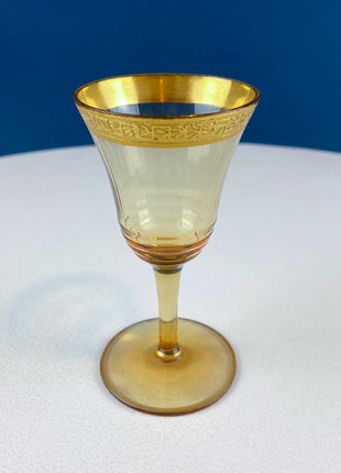 Antique Tiffin Sherry Cordial Sweet Wine Fluted Glasses with Gold Embossed Rims. Set of 8. Dining Room Table Decor. Holiday Celebration.
