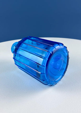 Aqua Blue Hand-Blown Fluted Glass Bottle or Vase with Pointed Stopper. Modern Glass Collection. Home Retail Decor.