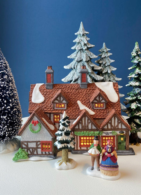 Illuminated Ashbury Inn By Dept. 56. Vintage Christmas Village Porcelain House. Dickens' Village Series. Home or Retail Decor. Kids Room.