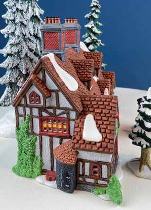 Illuminated Ashbury Inn By Dept. 56. Vintage Christmas Village Porcelain House. Dickens' Village Series. Home or Retail Decor. Kids Room.