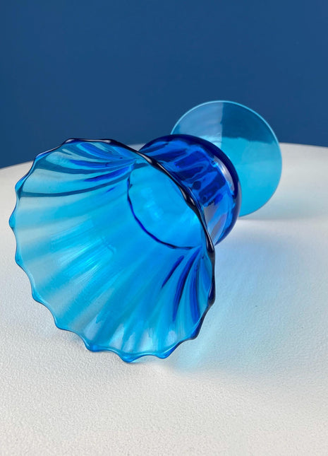 Blue Hand-Blown Glass Footed Vase. Large Goblet with Thumb Print Motif. Collectible Modern Glass. Home or Retail Decor. Interior Design Idea