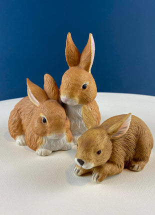 Brown Porcelain Figurine of 2 Snuggling Bunnies. Cute Hand Painted Rabbits Statuette. Gift for Him Her Bunny Collector Kids. Easter Display