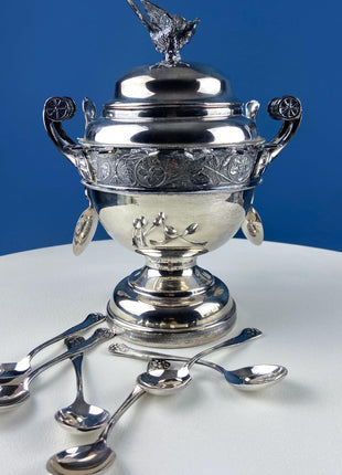 Benedict MFG CO. 67 Quadruple Silver Plate Sugar Spooner, Caviar Relish Fruit Spread Server. Victorian Collectible Bowl. Hosting Essentials.