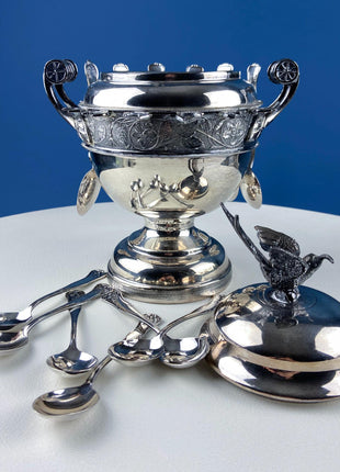 Benedict MFG CO. 67 Quadruple Silver Plate Sugar Spooner, Caviar Relish Fruit Spread Server. Victorian Collectible Bowl. Hosting Essentials.