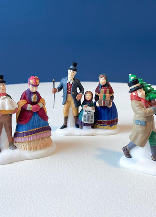 Christmas Village Accessories Figurines by Dept. 56. Victorian Shoppers, Family, Couple with Pie. Seasonal Home or Retail Display.