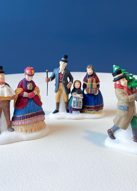 Christmas Village Accessories Figurines by Dept. 56. Victorian Shoppers, Family, Couple with Pie. Seasonal Home or Retail Display.