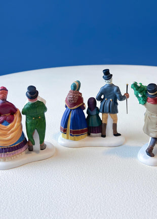 Christmas Village Accessories Figurines by Dept. 56. Victorian Shoppers, Family, Couple with Pie. Seasonal Home or Retail Display.