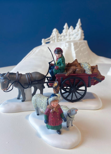 Christmas Village Accessories by Department 56. Bringing Fleeces to the Mill, 1997. Seasonal Decor for Home or Retail.