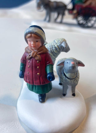 Christmas Village Accessories by Department 56. Bringing Fleeces to the Mill, 1997. Seasonal Decor for Home or Retail.
