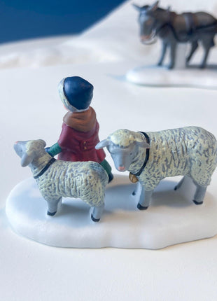 Christmas Village Accessories by Department 56. Bringing Fleeces to the Mill, 1997. Seasonal Decor for Home or Retail.