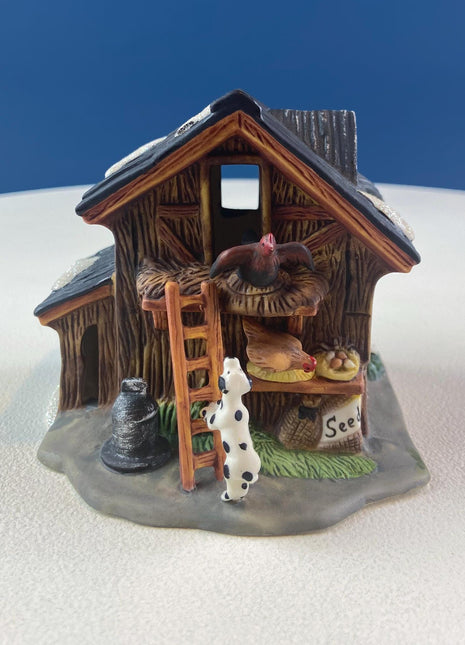 Christmas Village Chicken Coop. Illuminated Porcelain Accessory by O'Well. Seasonal Home or Retail Decor.