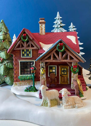 Christmas Village Illuminated House. Red Roof Cabin. Limited Edition by O'Well, 2004. Porcelain Lighted Seasonal Display. Collectible.