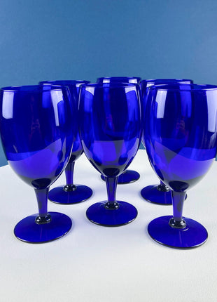 Cobalt Blue Glass Water Goblets. Set of 6 Modern Stemware. Dark Blue Minimal Glassware. Serveware. Dining Room. Gift for Him or Her.