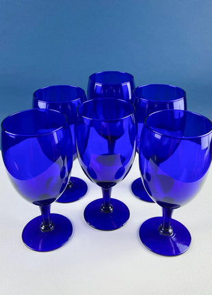 Cobalt Blue Glass Water Goblets. Set of 6 Modern Stemware. Dark Blue Minimal Glassware. Serveware. Dining Room. Gift for Him or Her.
