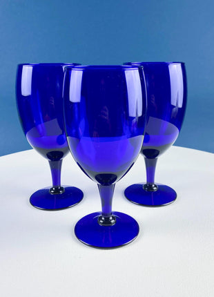 Cobalt Blue Glass Water Goblets. Set of 6 Modern Stemware. Dark Blue Minimal Glassware. Serveware. Dining Room. Gift for Him or Her.