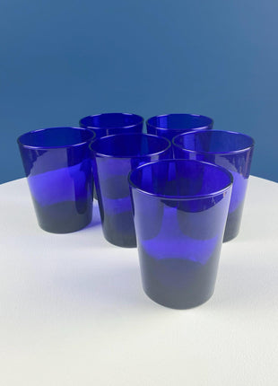 Cobalt Blue Tumblers. Set of 6 Minimalist Modern Glasses. Kitchen Dining Decor. Fine Dining.