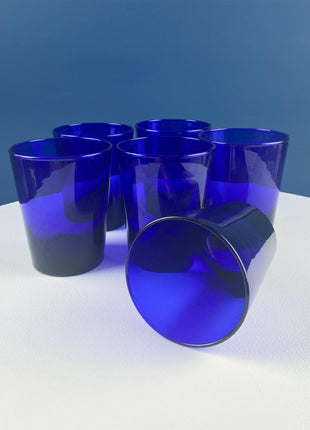 Cobalt Blue Tumblers. Set of 6 Minimalist Modern Glasses. Kitchen Dining Decor. Fine Dining.