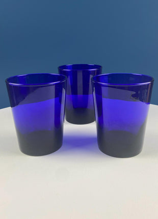 Cobalt Blue Tumblers. Set of 6 Minimalist Modern Glasses. Kitchen Dining Decor. Fine Dining.