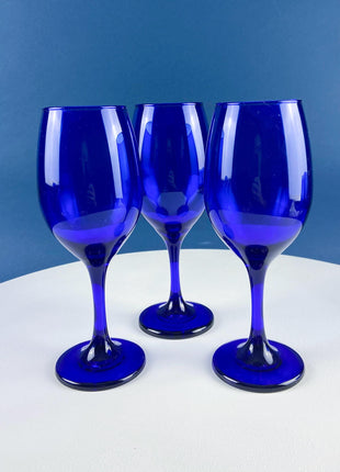 Cobalt Blue Wine Glasses. Set of Six Stemware. Dark Blue Modern Glasses. Holiday Celebration.
