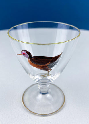 3-D Game Waterfowl Birds Cordial Glasses. Set of 4 Hand Painted Stemware. Hunter Lodge. Dining Room Decor. Gift for Hunter, Bird Watcher.