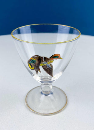 3-D Game Waterfowl Birds Cordial Glasses. Set of 4 Hand Painted Stemware. Hunter Lodge. Dining Room Decor. Gift for Hunter, Bird Watcher.