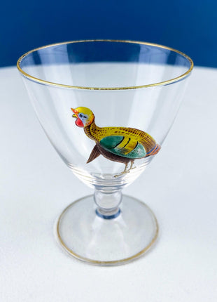 3-D Game Waterfowl Birds Cordial Glasses. Set of 4 Hand Painted Stemware. Hunter Lodge. Dining Room Decor. Gift for Hunter, Bird Watcher.